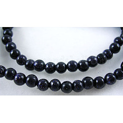 Synthetic Blue Goldstone Beads Strands, Round, Size: about 4mm in diameter, hole: 0.8mm, about 91pcs/strand, 15~16 inch.